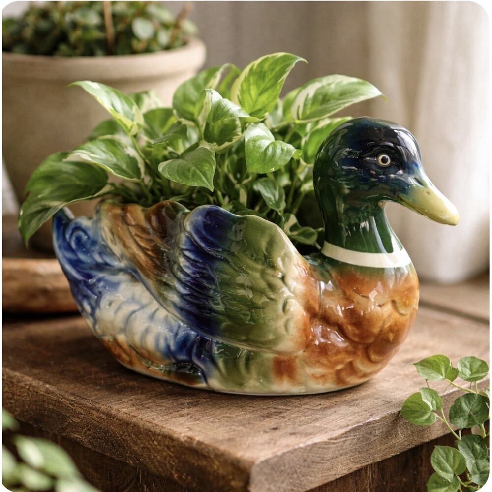 Vintage Mallard Duck Planter Royal Copley Style Ceramic Multicolor Glaze